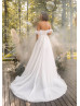 Off Shoulder Beaded Ivory Lace Tulle Floral Wedding Dress